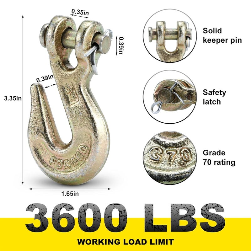 Htata Prep G70 1/4 Chain Hook Heavy Duty Clevis Grab Hook for 1/4 Inch Grade 70 Chain - for Trailer Truck Transport Yellow Chromate Finish (4Pack) - Image 2
